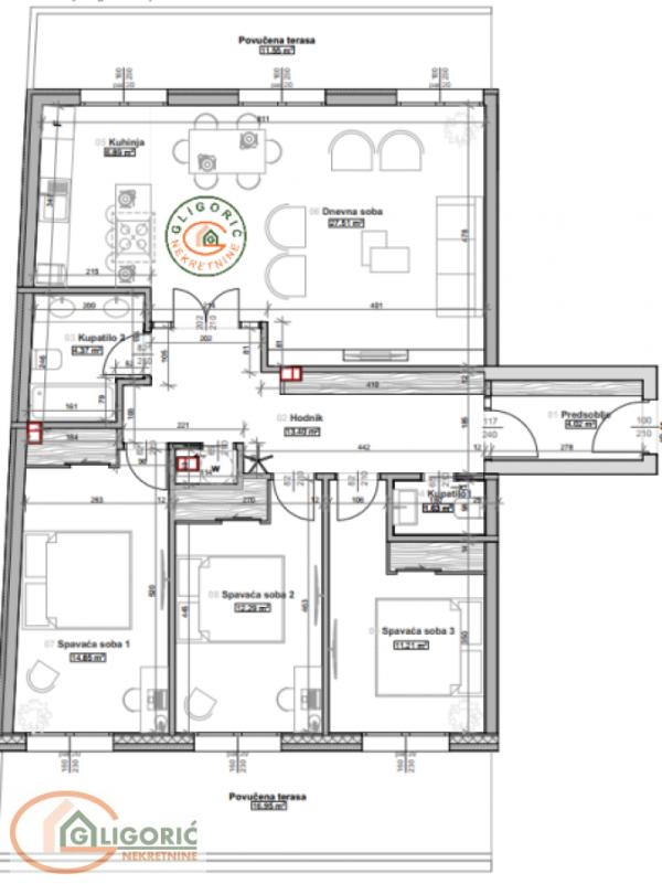 Glavna slika -Vukov spomenik, 125m2, četvorosoban stan u novogradnji