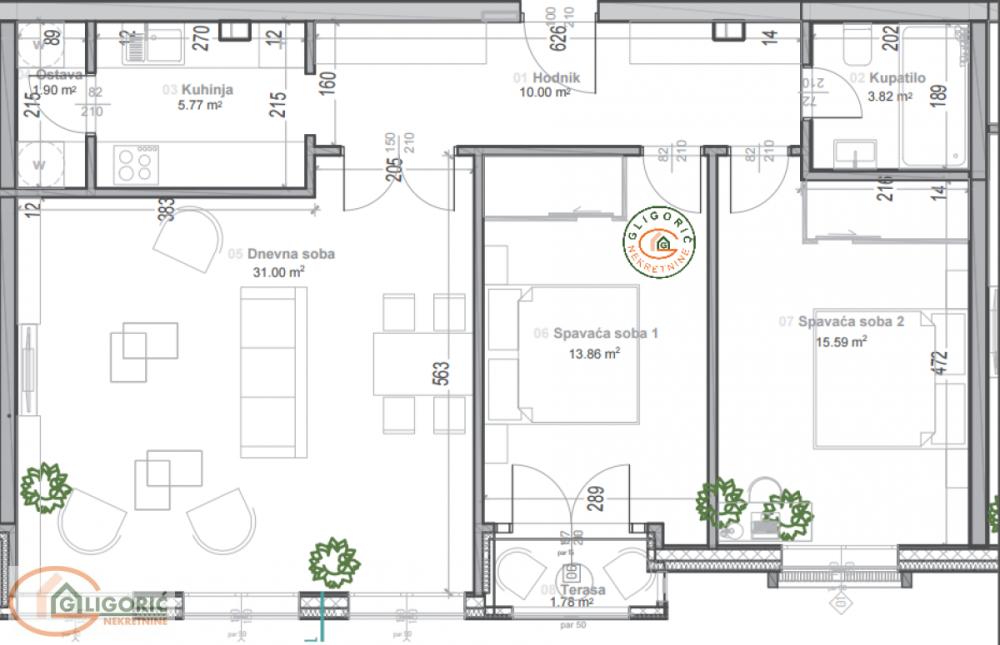 Glavna slika -Vukov spomenik, 84m2, troiposoban stan u novogradnji