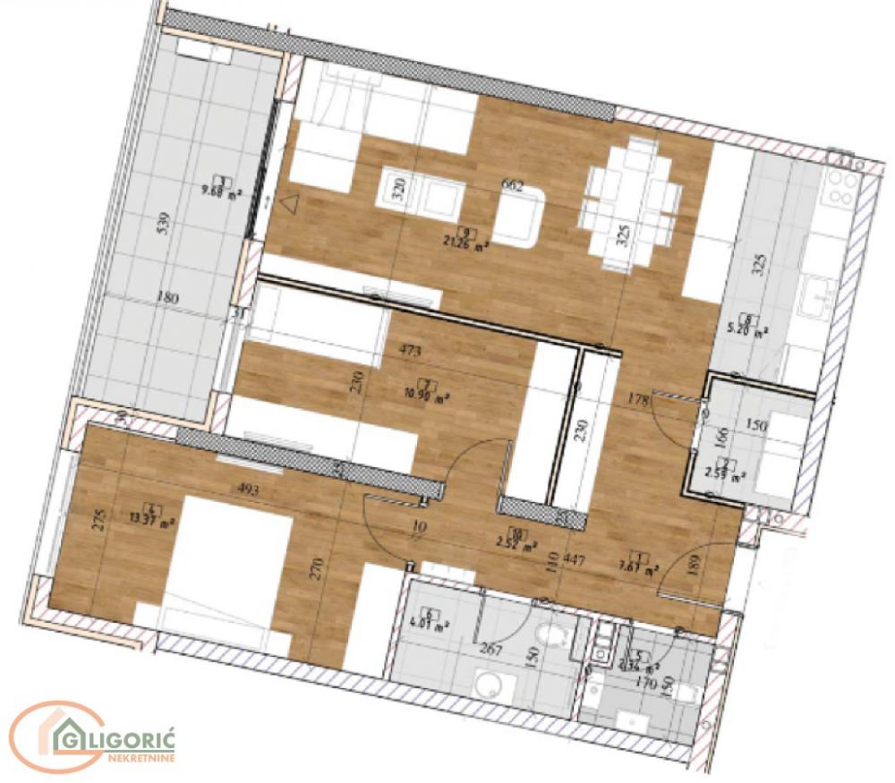 Glavna slika -Tošin bunar, 77m2, trosoban stan u novogradnji