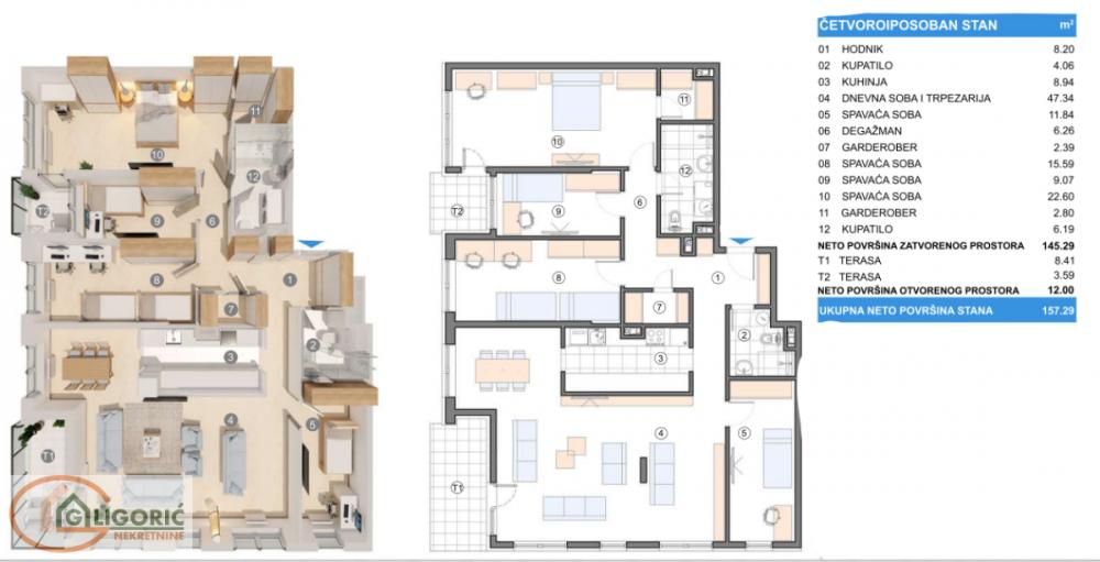 Glavna slika -Gornji grad, 76m2, trosoban stan u novogradnji