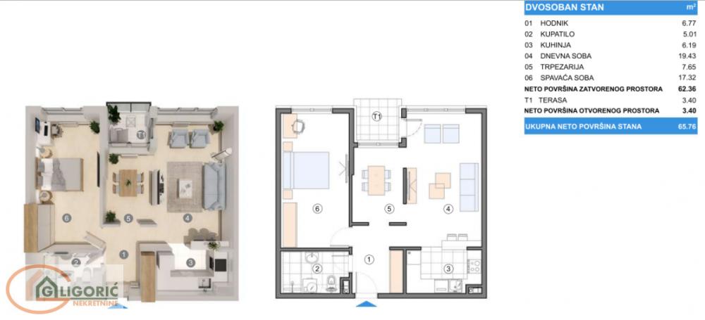 Glavna slika -Gornji grad, 71m2, trosoban stan u novogradnji